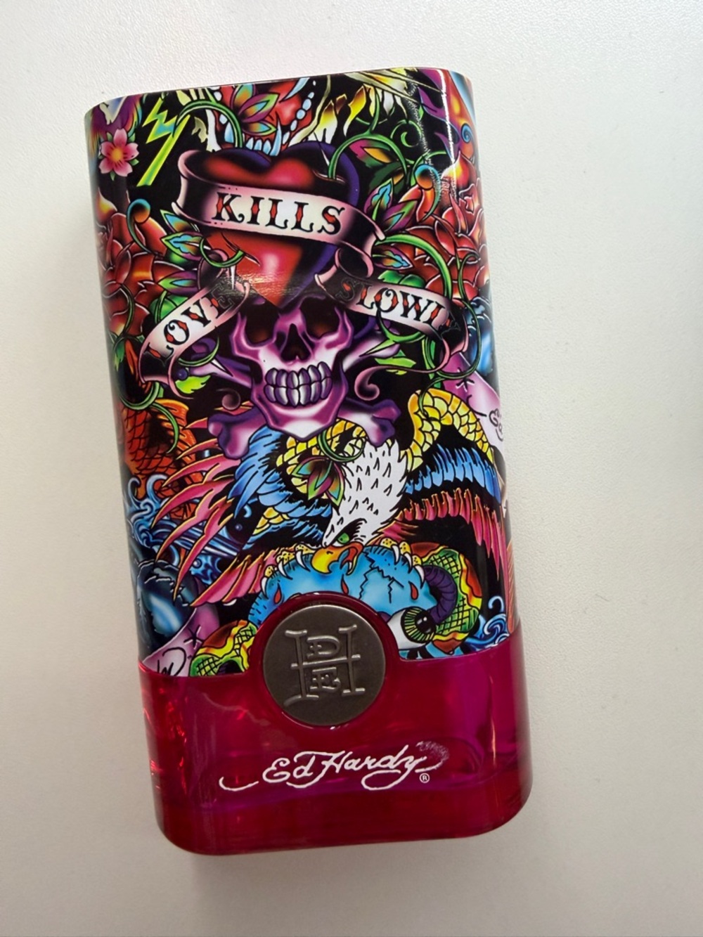 Ed Hardy Multicolor Tattoo-Print Pink Bottle